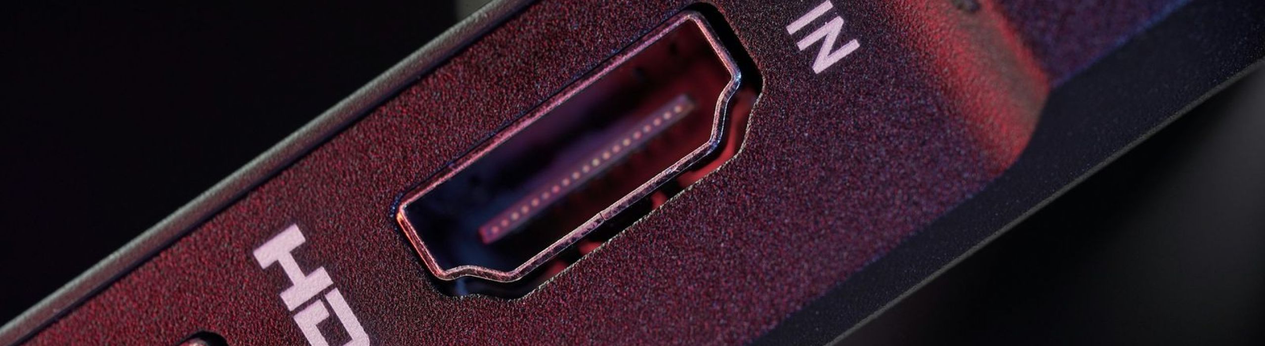 Close-up of HDMI input ports on the back of an AV device