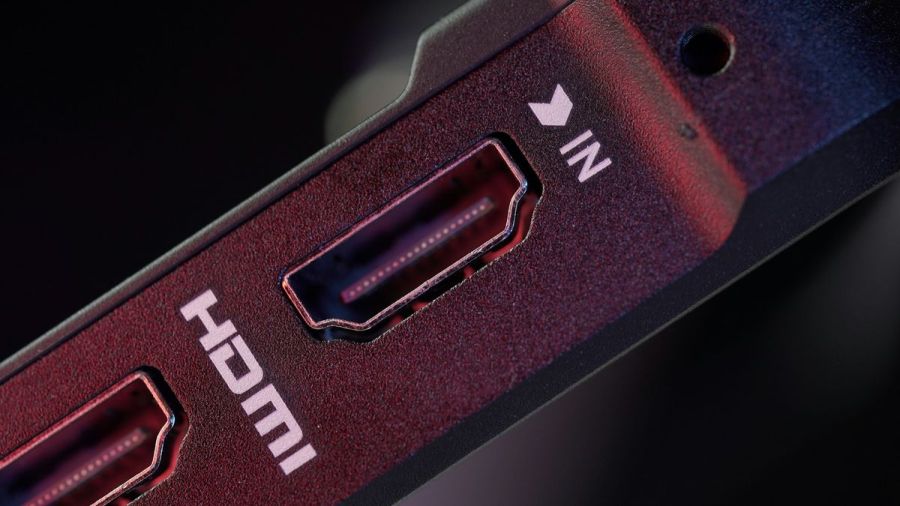 Close-up of HDMI input ports on the back of an AV device